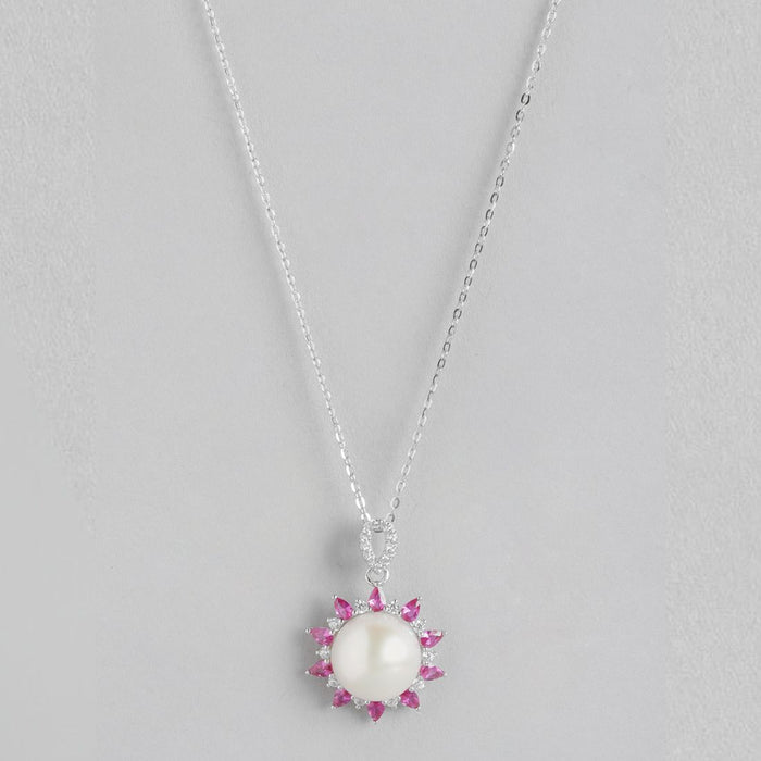 Pearl Blossom Radiance Rhodium-Plated 925 Sterling Silver Necklace