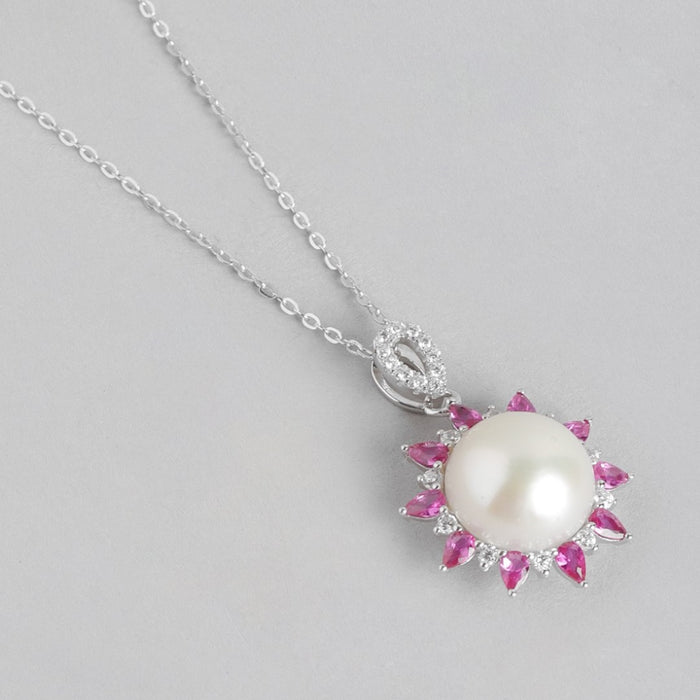 Pearl Blossom Radiance Rhodium-Plated 925 Sterling Silver Necklace