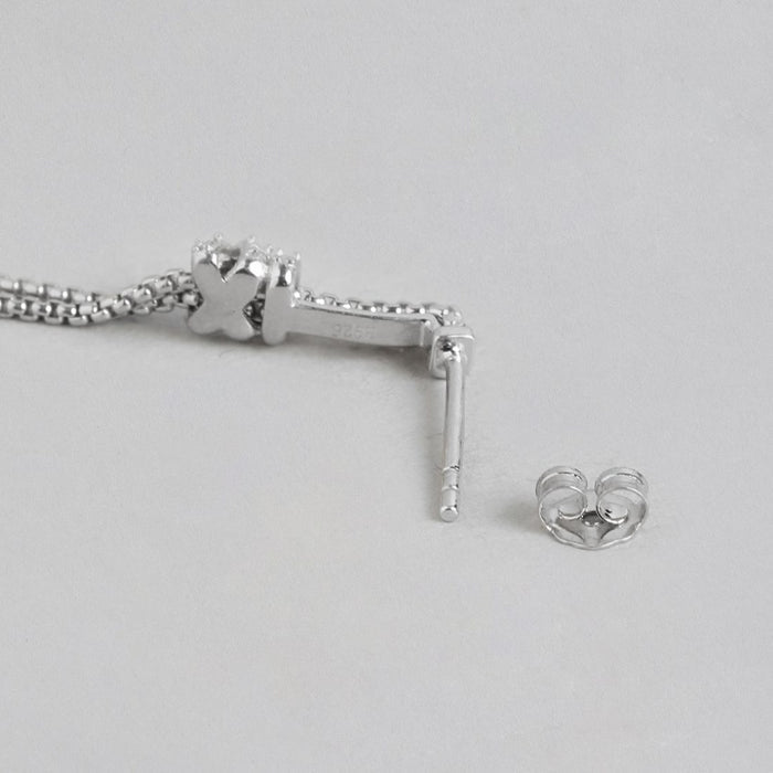 Pearl Cascade Elegance Rhodium-Plated 925 Sterling Silver Box Chain Earrings