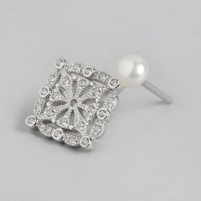 Pearl-CZ Blossom Harmony Rhodium-Plated 925 Sterling Silver Jewelry Set