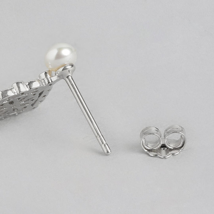 Pearl-CZ Blossom Harmony Rhodium-Plated 925 Sterling Silver Jewelry Set