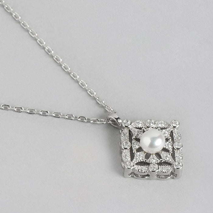 Pearl-CZ Blossom Harmony Rhodium-Plated 925 Sterling Silver Jewelry Set