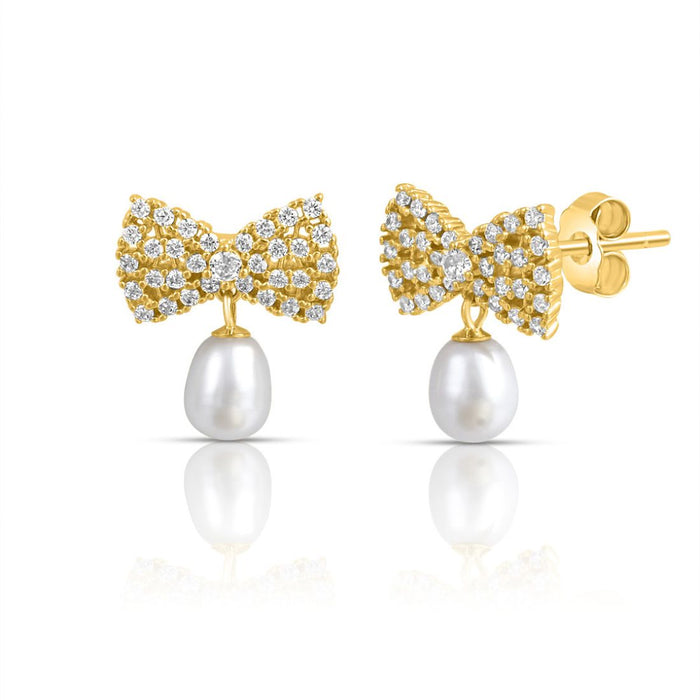 Pearl CZ Gold Plated 925 Sterling Silver Earrings