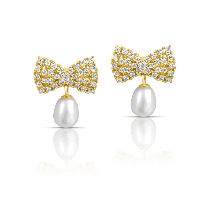 Pearl CZ Gold Plated 925 Sterling Silver Earrings