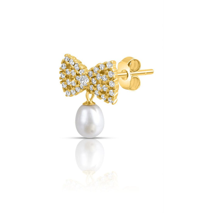 Pearl CZ Gold Plated 925 Sterling Silver Earrings