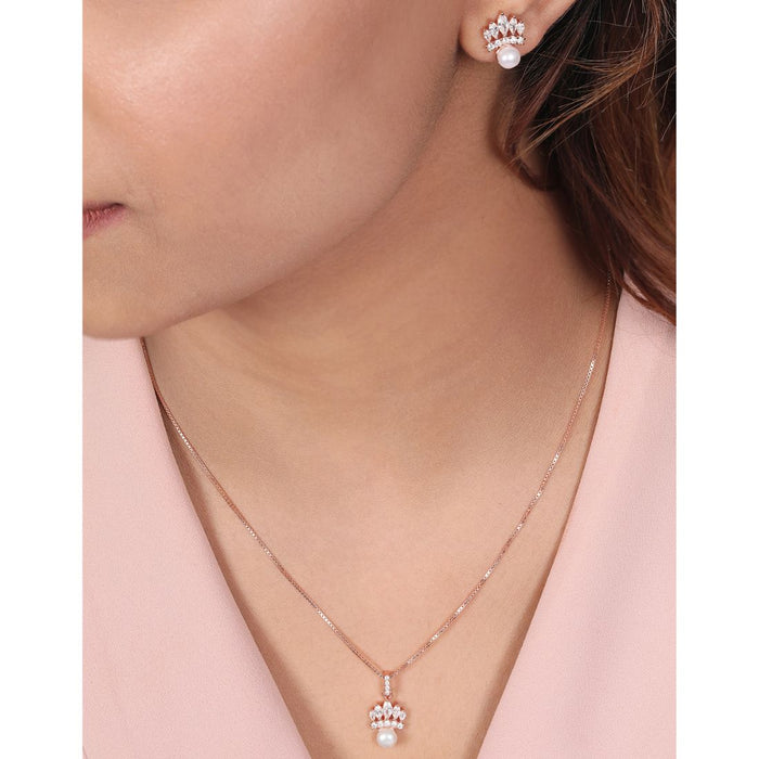 Pearl-CZ Radiance Rose gold Plated 925 Sterling Silver Jewelry Set
