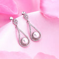 Pearl Drop CZ-Studded Rhodium Plated 925 Sterling Sterling Silver Drop Earring