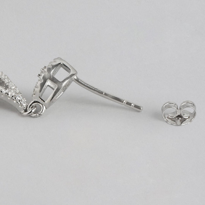 Pearl Drop CZ-Studded Rhodium Plated 925 Sterling Sterling Silver Drop Earring