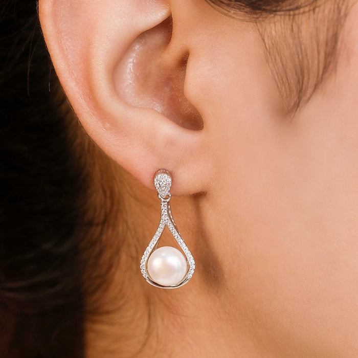 Pearl Drop Rhodium Plated 925 Sterling Silver Earring