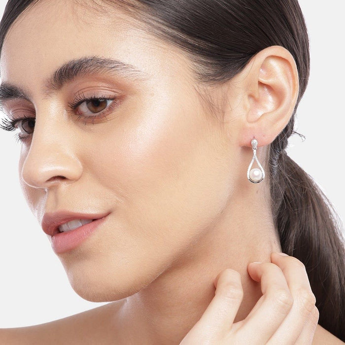 Pearl Drop Rhodium Plated 925 Sterling Silver Earring