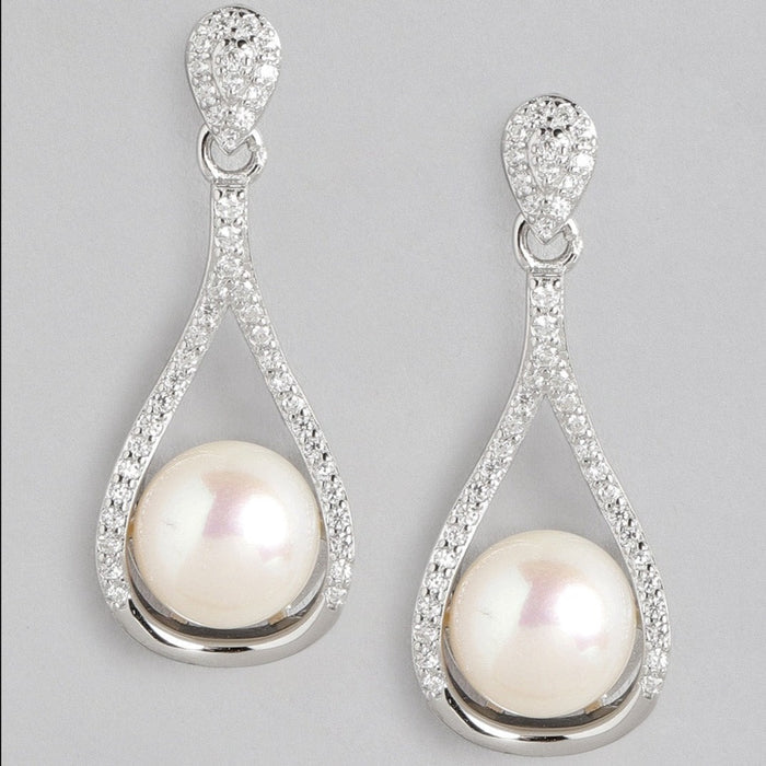 Pearl Drop Rhodium Plated 925 Sterling Silver Earring