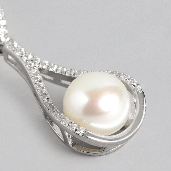 Pearl Drop Rhodium Plated 925 Sterling Silver Earring