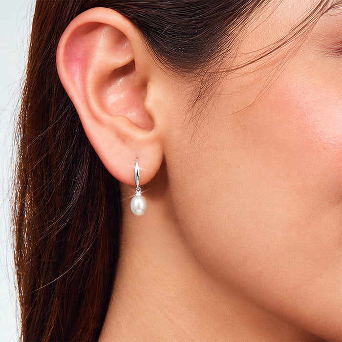 Pearl Drop Rhodium Plated 925 Sterling Silver Earrings