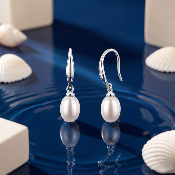 Pearl Drop Rhodium Plated 925 Sterling Silver Earrings