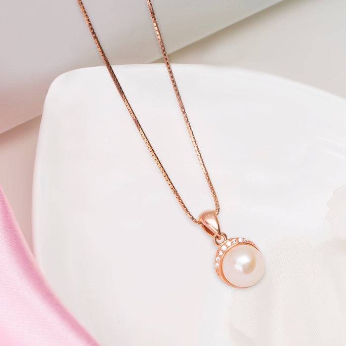 Pearl Drops of Elegance Rose Gold 925 Sterling Silver Pendant with Chain