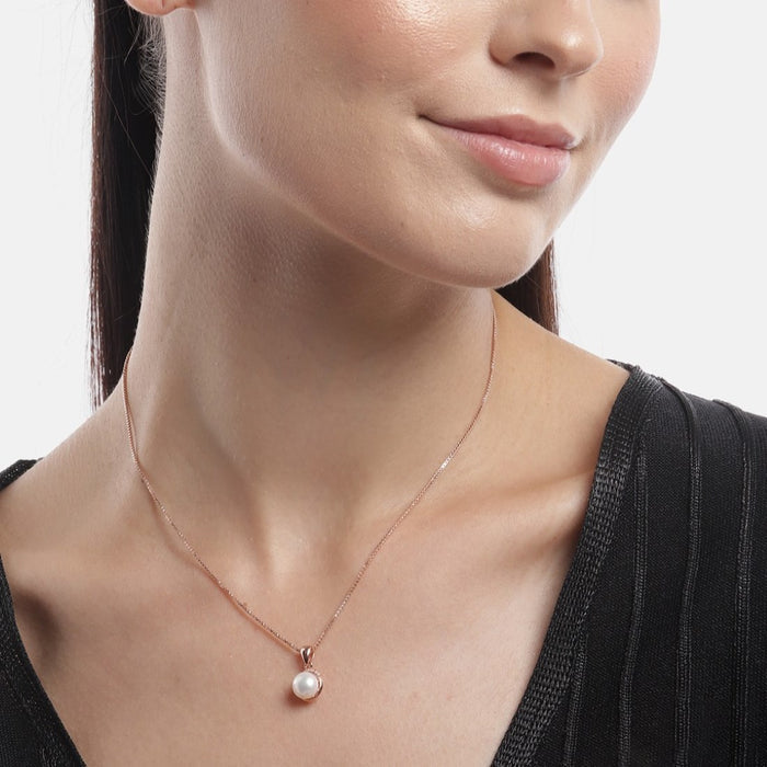 Pearl Drops of Elegance Rose Gold 925 Sterling Silver Pendant with Chain