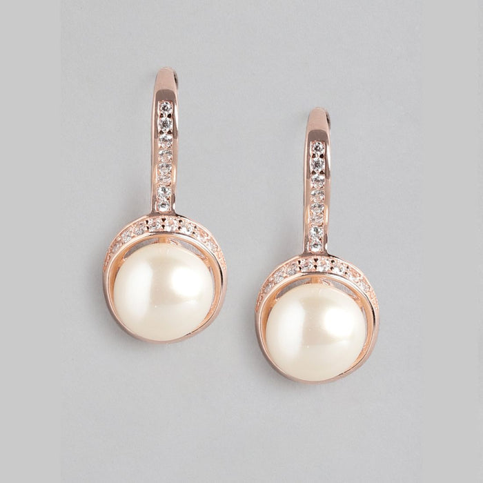 Pearl Drops of Elegance with CZ 925 Sterling Silver Rose gold Plated Earrings