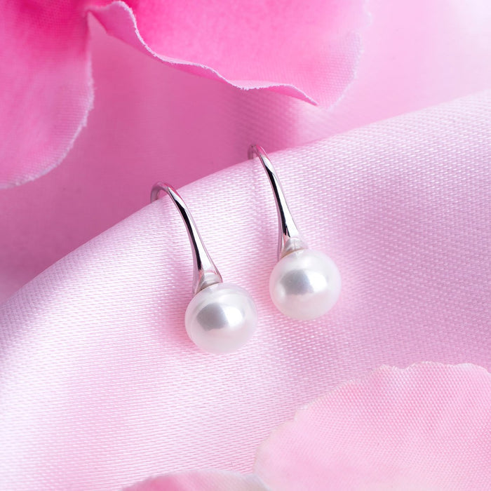 Pearl Elegance Cascade Rhodium-Plated 925 Sterling Silver Fish Hook Earrings