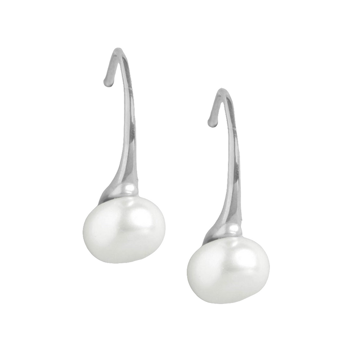 Pearl Elegance Cascade Rhodium-Plated 925 Sterling Silver Fish Hook Earrings