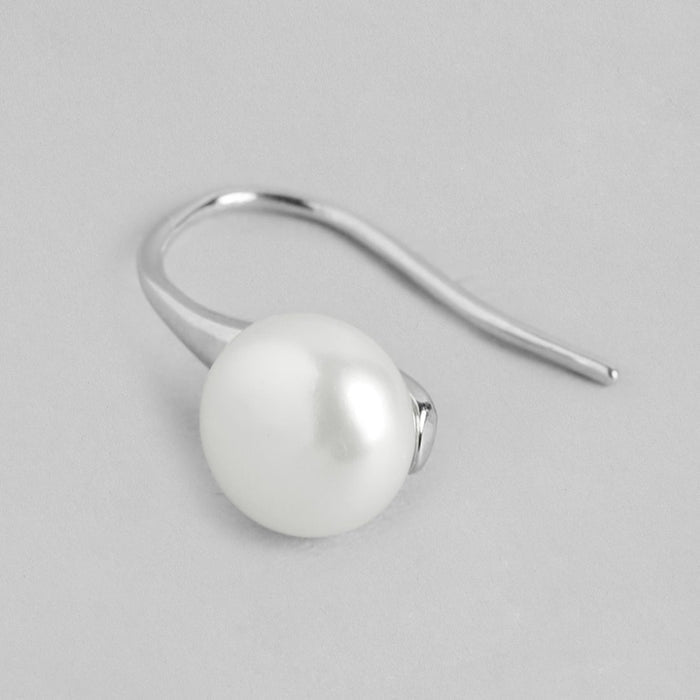 Pearl Elegance Cascade Rhodium-Plated 925 Sterling Silver Fish Hook Earrings