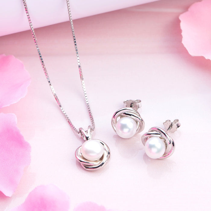 Pearl Elegance Radiance Rhodium-Plated 925 Sterling Silver Jewelry Set