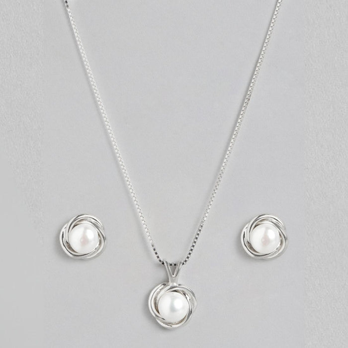 Pearl Elegance Radiance Rhodium-Plated 925 Sterling Silver Jewelry Set