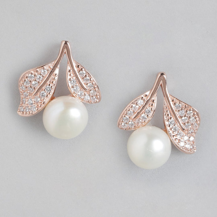 Pearl Elegance Rose Gold-Plated CZ & Freshwater Pearl 925 Sterling Silver Earrings