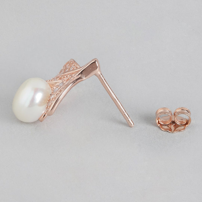 Pearl Elegance Rose Gold-Plated CZ & Freshwater Pearl 925 Sterling Silver Earrings