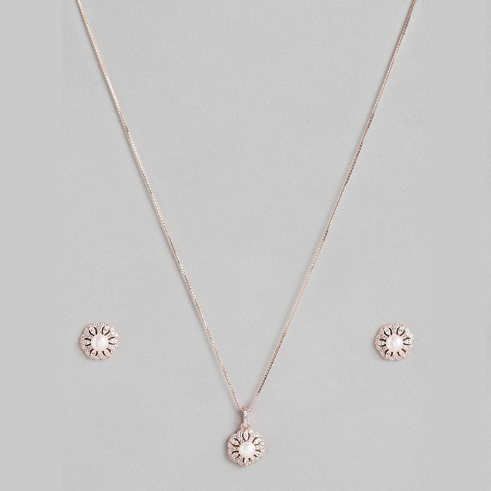 Pearl Elegance Rose Gold-Plated CZ & Pearl 925 Sterling Silver Set