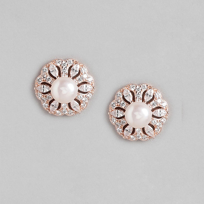 Pearl Elegance Rose Gold-Plated CZ & Pearl 925 Sterling Silver Set