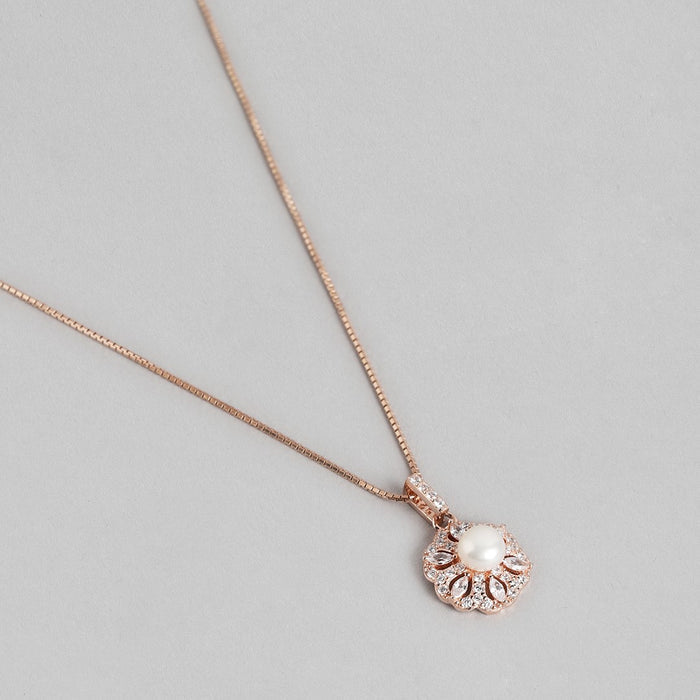 Pearl Elegance Rose Gold-Plated CZ & Pearl 925 Sterling Silver Set