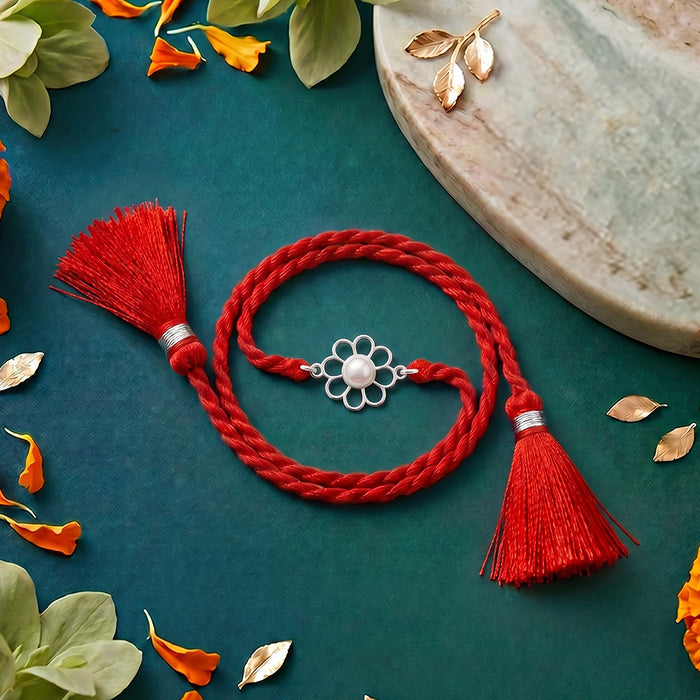 Pearl Floral Silver Rakhi for Bhai