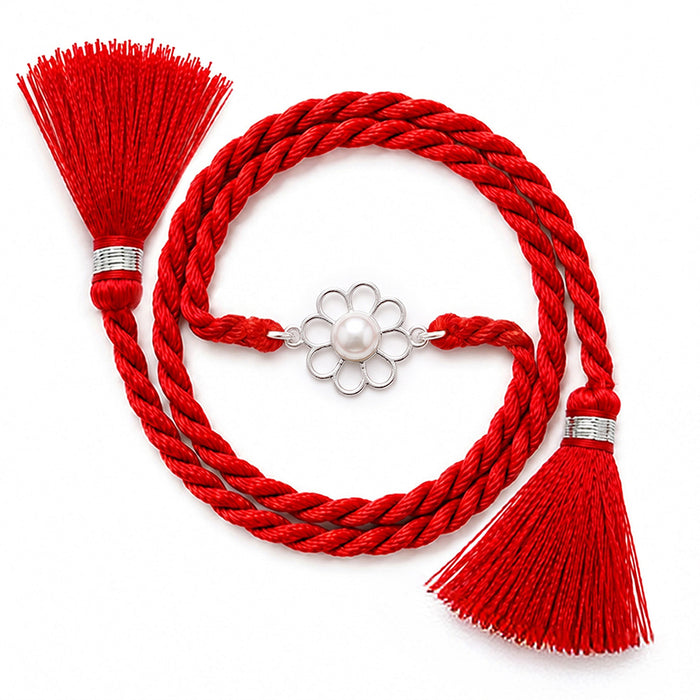 Pearl Floral Silver Rakhi for Bhai