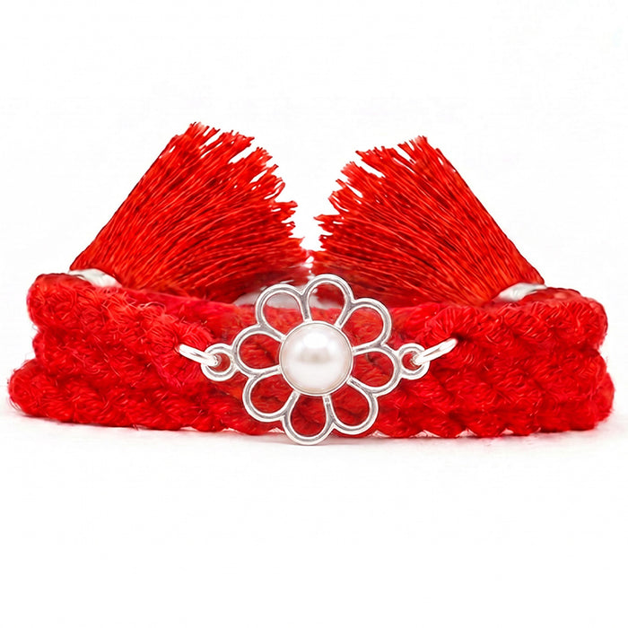 Pearl Floral Silver Rakhi for Bhai