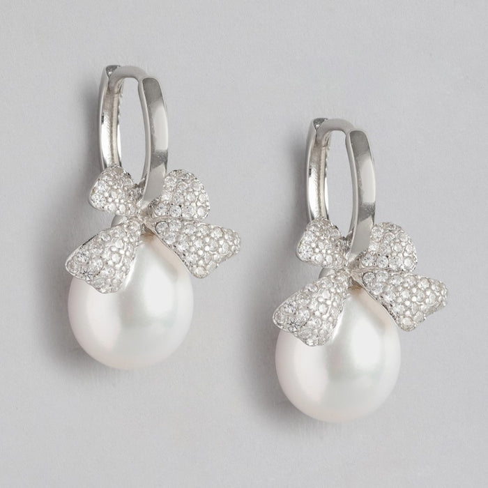 Pearl Leaf Whispers Rhodium-Plated 925 Sterling Silver Earrings