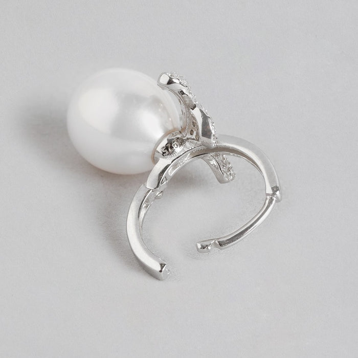 Pearl Leaf Whispers Rhodium-Plated 925 Sterling Silver Earrings