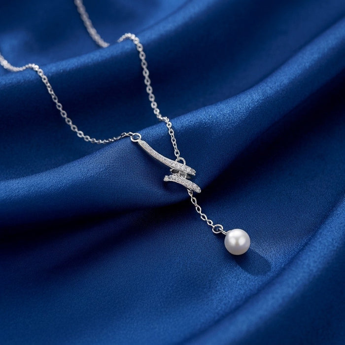 Pearl Line Drop 925 Sterling Silver Necklace