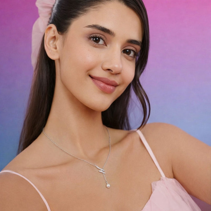 Pearl Line Drop 925 Sterling Silver Necklace
