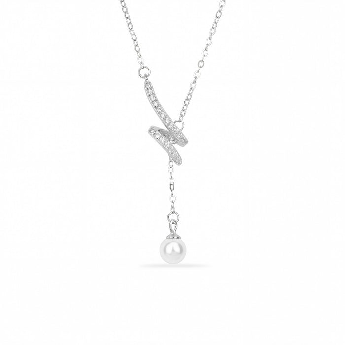 Pearl Line Drop 925 Sterling Silver Necklace