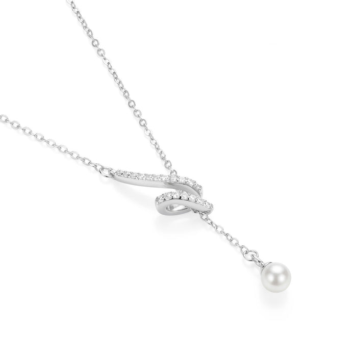 Pearl Line Drop 925 Sterling Silver Necklace