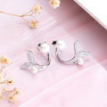 Pearl of the Sea Rhodium-Plated 925 Sterling Silver 2-Way Fish Tail Earrings