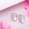 Pearl Petal Radiance Rhodium-Plated 925 Sterling Silver Flower Earring