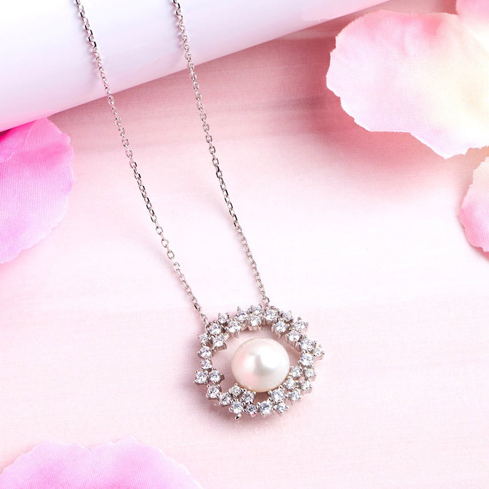 Pearl Petal Radiance Rhodium-Plated 925 Sterling Silver Necklace