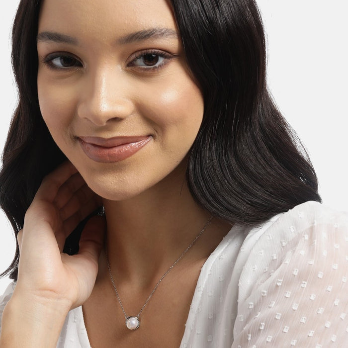 Pearl Petal Radiance Rhodium-Plated 925 Sterling Silver Necklace