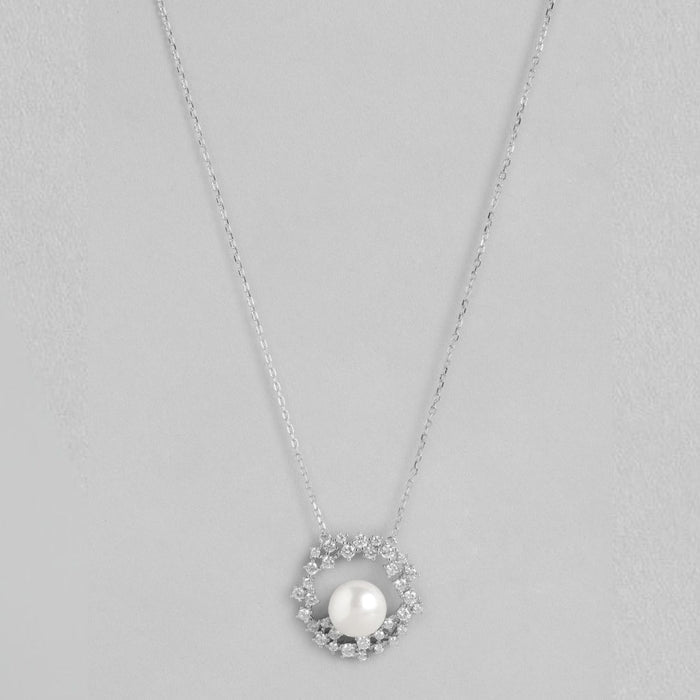 Pearl Petal Radiance Rhodium-Plated 925 Sterling Silver Necklace