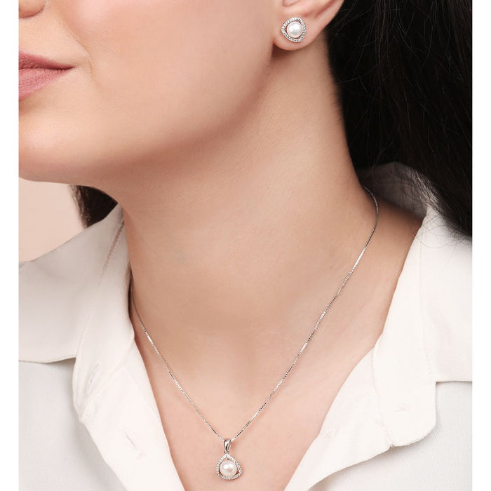 Pearl Radiance Harmony Rhodium-Plated 925 Sterling Silver Jewelry Set