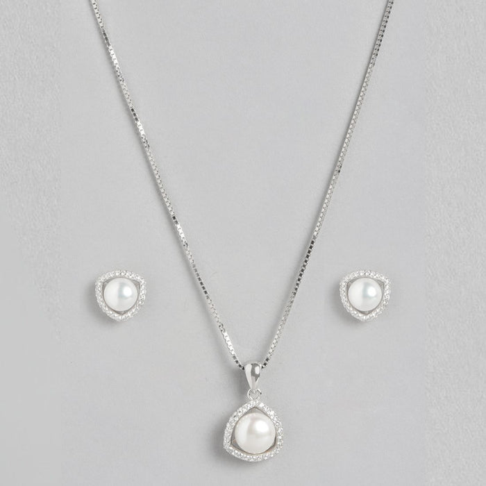 Pearl Radiance Harmony Rhodium-Plated 925 Sterling Silver Jewelry Set