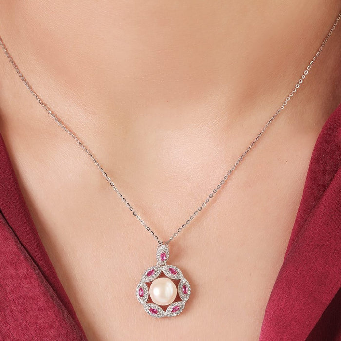 Pearl Radiance Harmony Rhodium-Plated 925 Sterling Silver Necklace