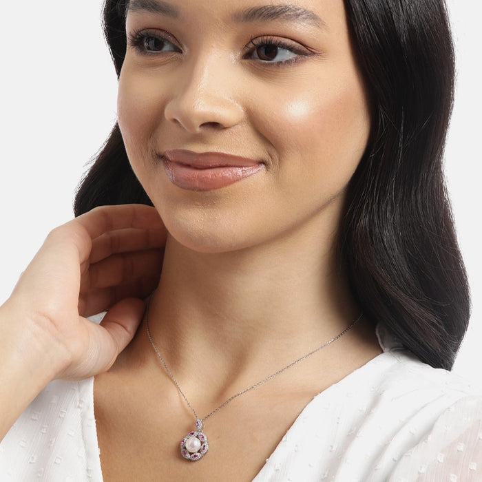 Pearl Radiance Harmony Rhodium-Plated 925 Sterling Silver Necklace