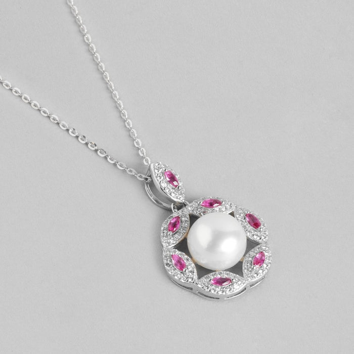 Pearl Radiance Harmony Rhodium-Plated 925 Sterling Silver Necklace